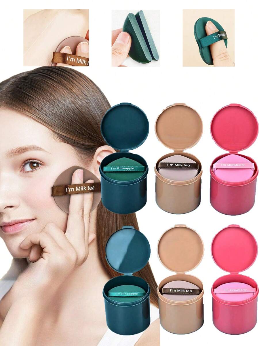 Set de 7 piezas de esponjas de maquillaje con cojín de aire, incluye estuche de almacenamiento, disponibles en forma redonda/de lágrima, para usar en seco y húmedo, ideal para base de polvo, BB cream, etc.