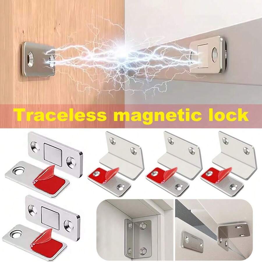 Juego de 8 cerraduras magnéticas para gabinetes sin taladrar, adecuadas para cajones, puertas de gabinetes con adhesivo magnético, pestillo magnético para puertas de gabinetes de cocina, cierre de puerta magnético
