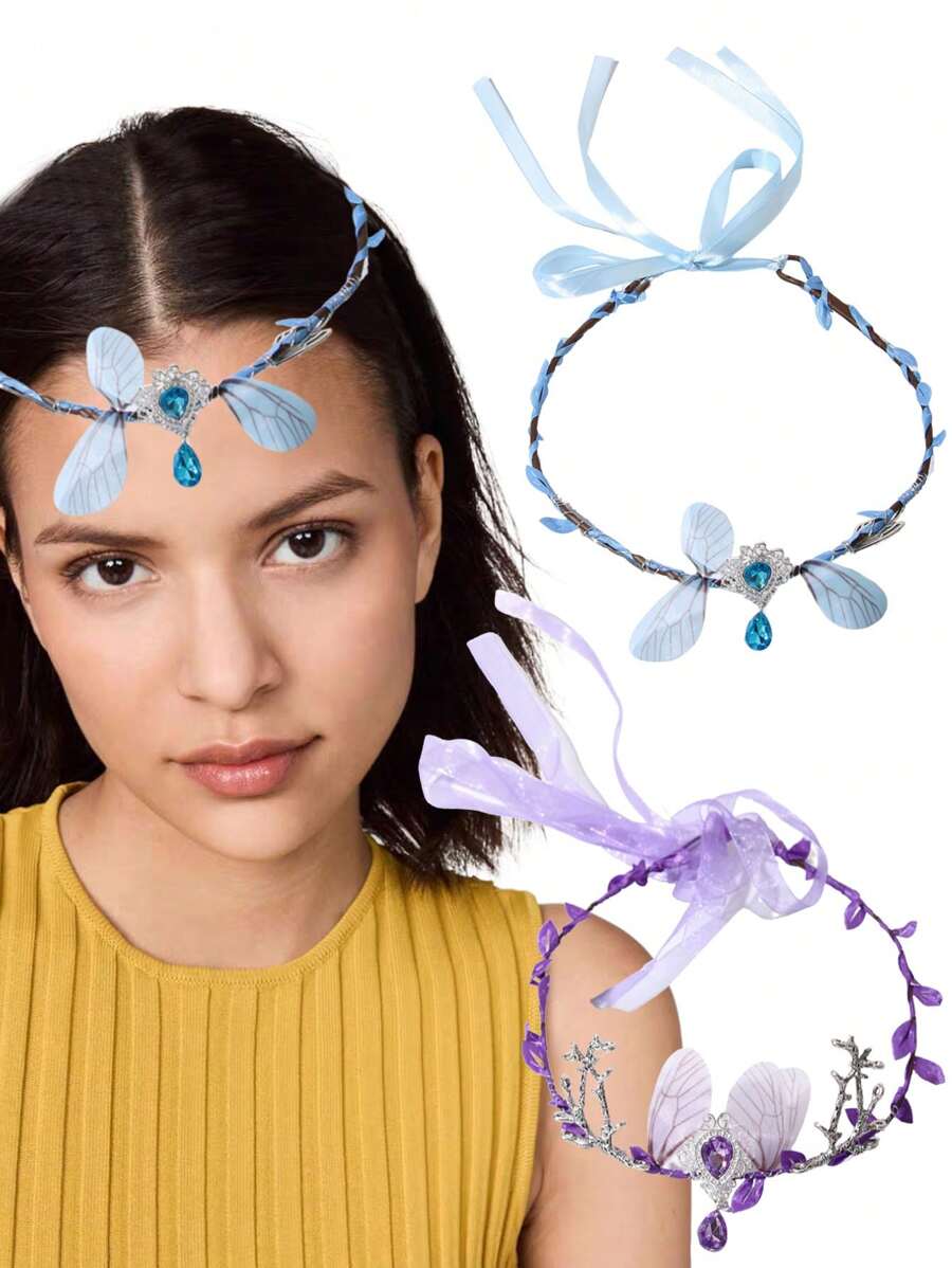 1 pièce Ailes de fée des bois, couronne de feuilles avec strass, accessoire de cheveux unique pour mariée, mariage, fête, cadeau créatif pour anniversaire, Thanksgiving, Halloween. Accessoires pour cheveux, couronnes, tiare, couronne de costume