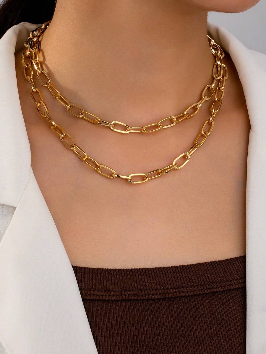 1pc Fashionable Minimalist Geometric Multi-Layer Necklace For Women, Suitable For Party And Daily Wear