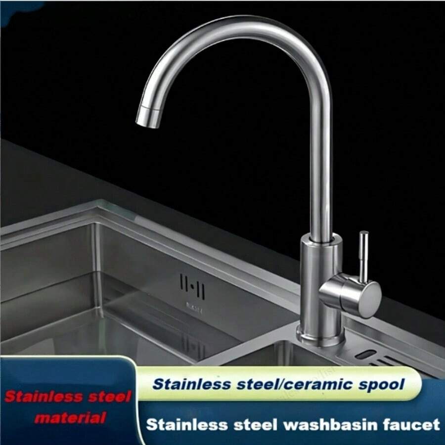 1pc High Quality Stainless Steel Kitchen Faucet, Kitchen Sink Cold & Hot Water Tap, 360° Swivel Splash-Proof Faucet, Bathroom Sink Stainless Steel Tap