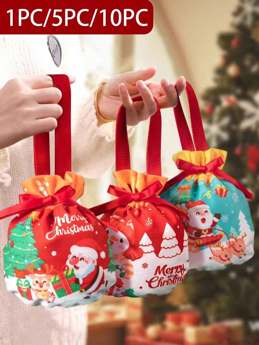 1 pieza/5 piezas/10 piezas Bolsas de regalo de Navidad, Bolsa de regalos de Papá Noel, Bolso de muñeco de nieve navideño, bolsas de Apple para regalo en Nochebuena, Empaque de frutas navideñas, Regalos para dulces, Recuerdos decorativos