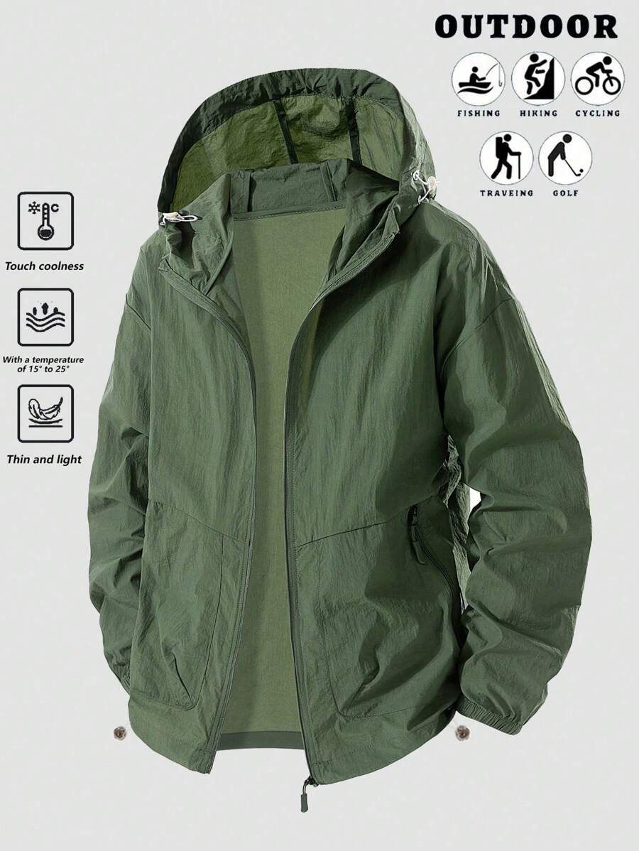 Chaqueta deportiva ligera de unicolor para hombre para verano, transpirable, de manga larga con protección solar para correr y hacer ejercicio