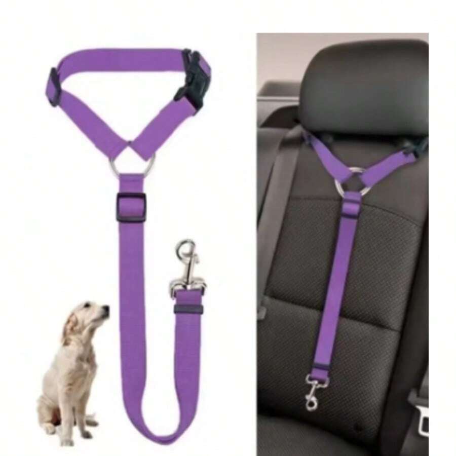 unicolore Couleur Deux-En-Un Ceinture de Voiture pour Animaux de Compagnie Laisse en Nylon Ceinture de Arrière Réglable Harnais Collier Accessoires pour Animaux de Compagnie