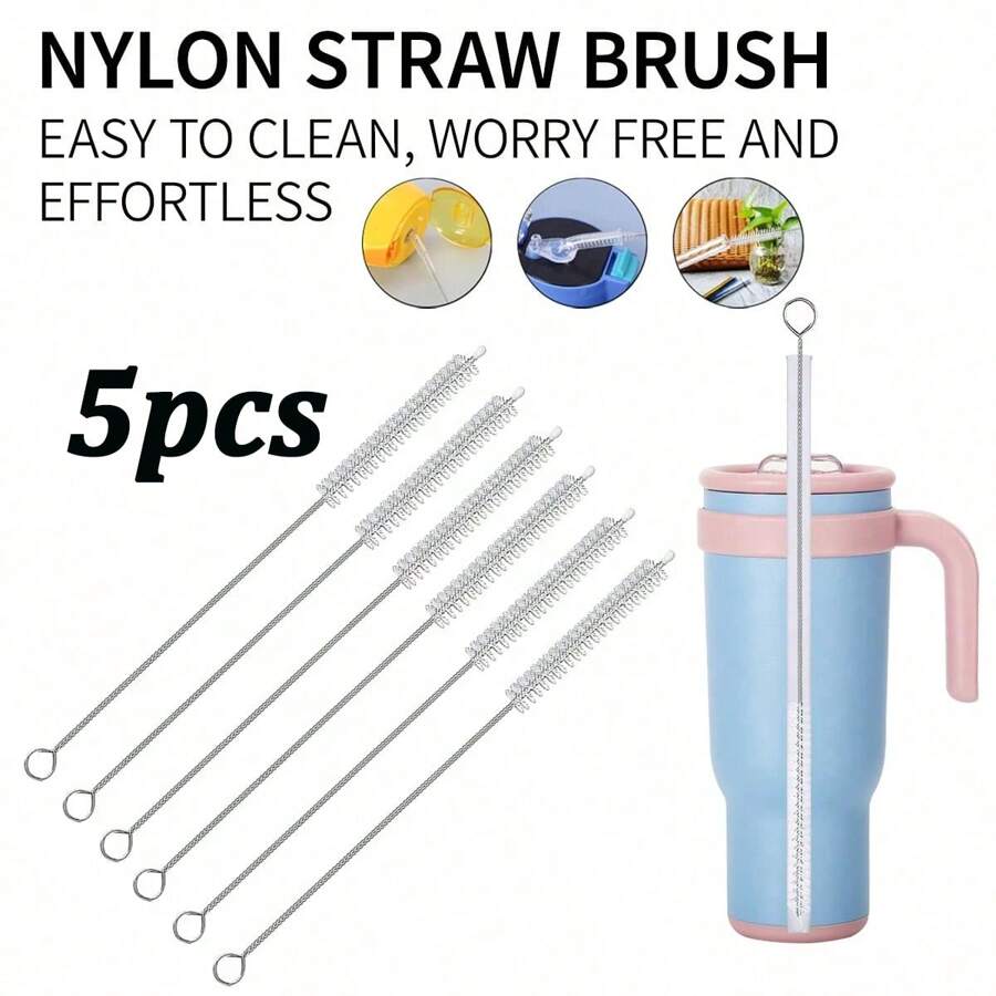 10 piezas/5 piezas Cepillo de limpieza para pajitas de vaso, Limpiador de pajitas reutilizable que se ajusta a tumblers de 40/30/20 onzas, Limpiador de tubo de 10 mm de diámetro adecuado para botellas de agua y pajitas. Para exteriores, camping y artículos esenciales para vacaciones.