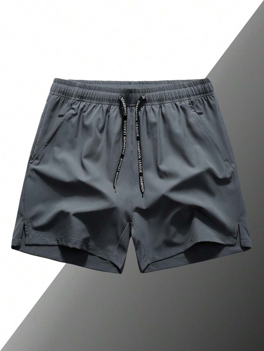 Pantalones cortos deportivos para hombres, de verano, de seda de hielo, transpirables y de secado rápido, para correr por la mañana, hacer footing, entrenamiento, con cordón, tipo bermuda