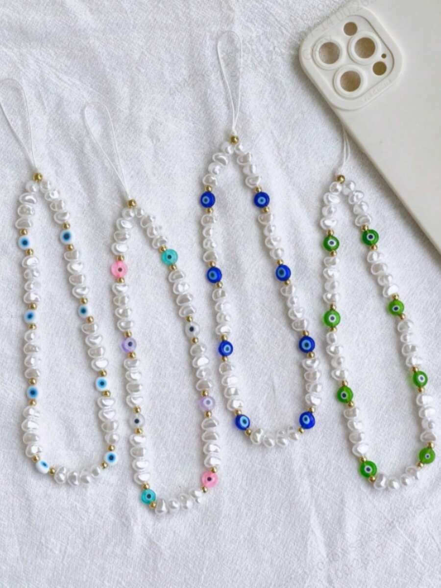 1pc Evil Eye Faux Pearl Phone Case Accessory, Phone Lanyard, Wireless Earphone, Camera Strap Pendant, Anti-Lost Phone Chain,Phone Charms,Phone Accessories,Phone Strap,