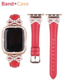 Red Bow Leather Strap + Rose Gold Case
