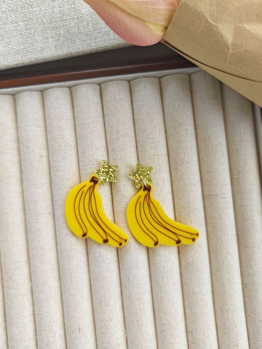 1 Paar Sommer Bananen Design Acryl Frucht Ohrringe, kreative Stern & Bananen Modeschmuck Ohrringe für Frauen, Partygeschenk