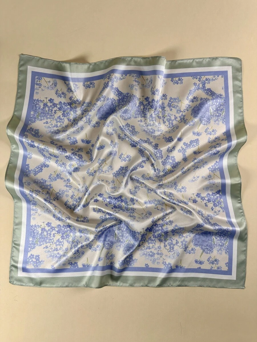 1PC Ladies Boho Ditsy Florals Print Square Scarf Elegant Neckerchief Bandana Women Satin Head Scarf Hair Accessories