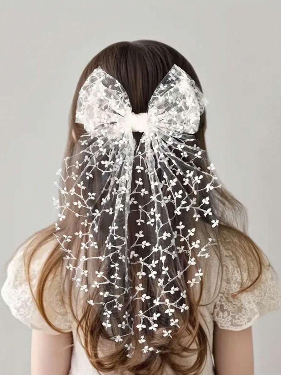 1 pezzo Fermaglio per capelli grande con fiocco di pizzo, accessorio per capelli dolce e carino da principessa, perfetto per la stagione romantica del matrimonio delle ragazze, un regalo estivo fresco per i capelli