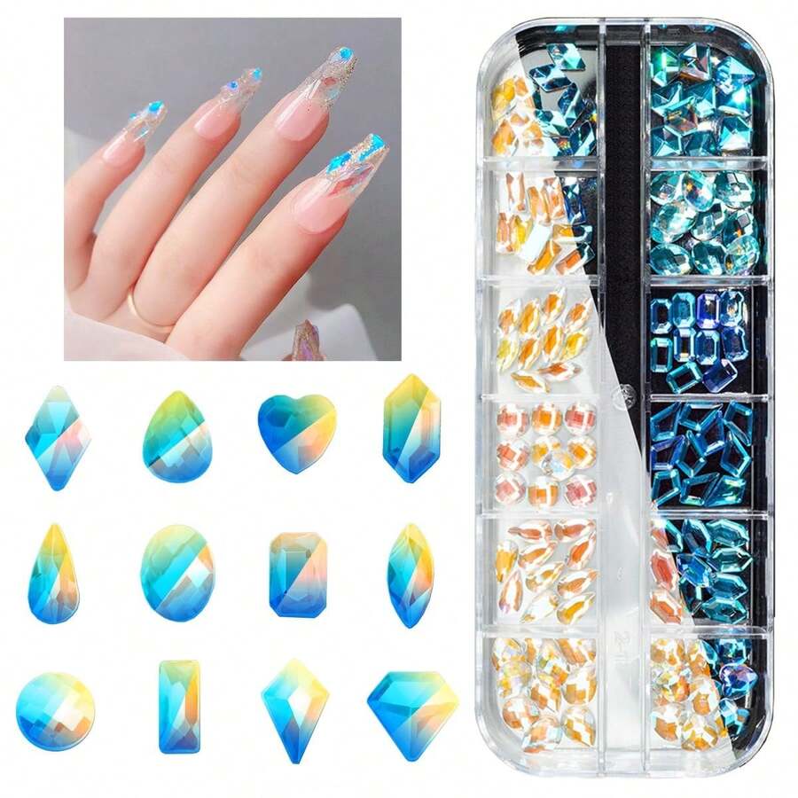 120Pcs Nail Rhinestones Moonlight 12 Shapes Big Gems Flatback Rhinestones K9 Glass Stones Nail Art Diamonds Crystals Jewels Nail Charms Arylic Nails Face Eye Makeup Crafts