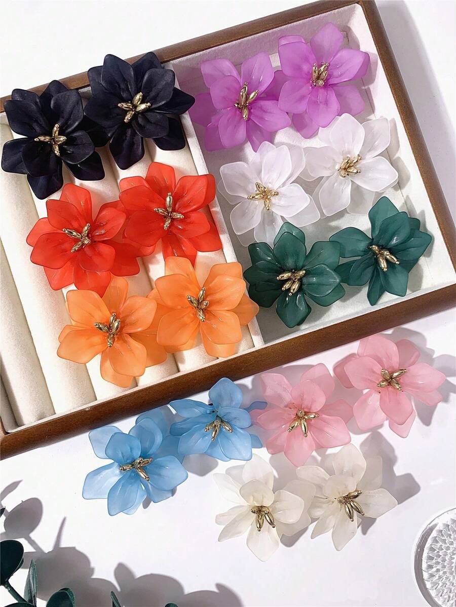 1 par de pendientes bohemios de flores preservadas con doble capa, vintage, adecuados para mujeres en vacaciones, fiestas y uso diario