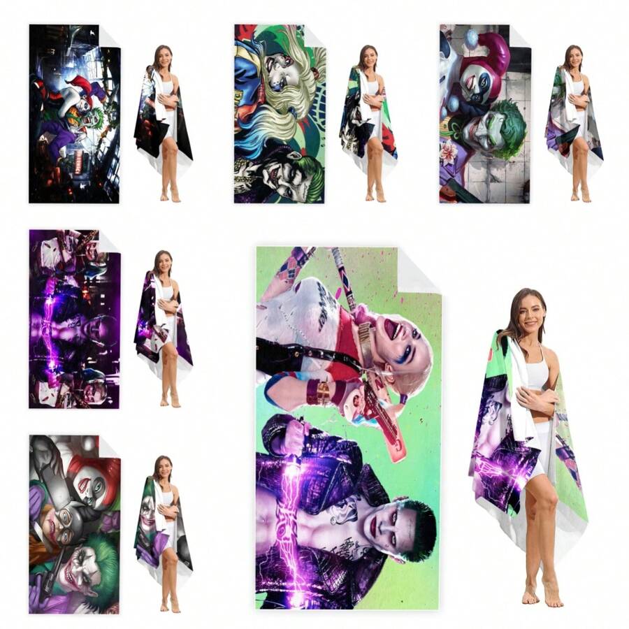 WB 1/15PCS Harley Joker Villain Quinns Bath Towel Beach Towel Female Silk Printed Long Skirt Wrapped Bikini Covered Sunscreen Blanket