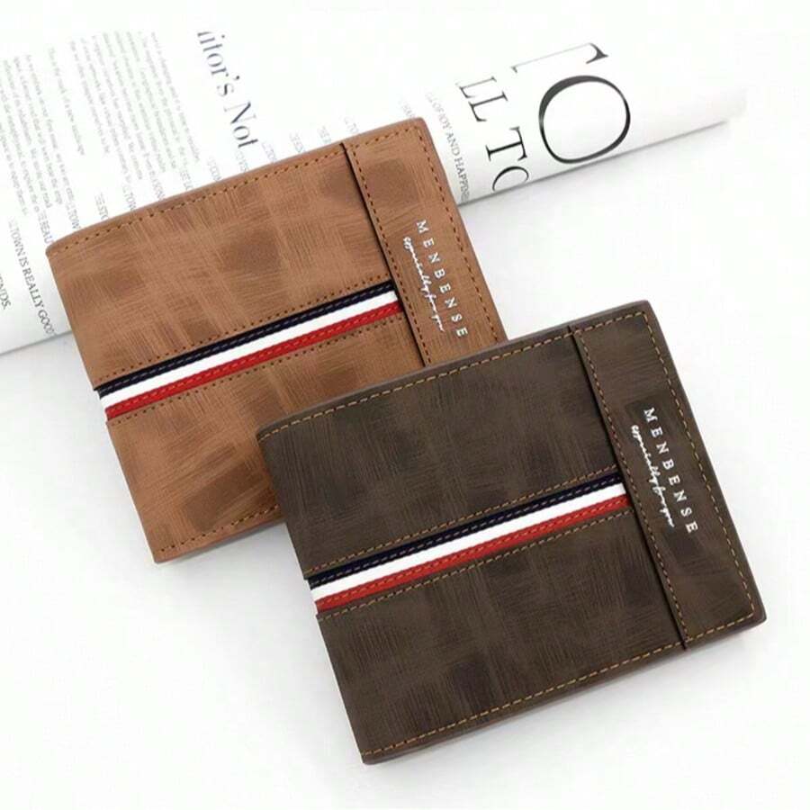 Portafoglio corto opaco da uomo. Borsa pieghevole a tre ante con grande capacità. Portamonete. Molteplici slot per carte di credito. Portafoglio con cerniera per uomo