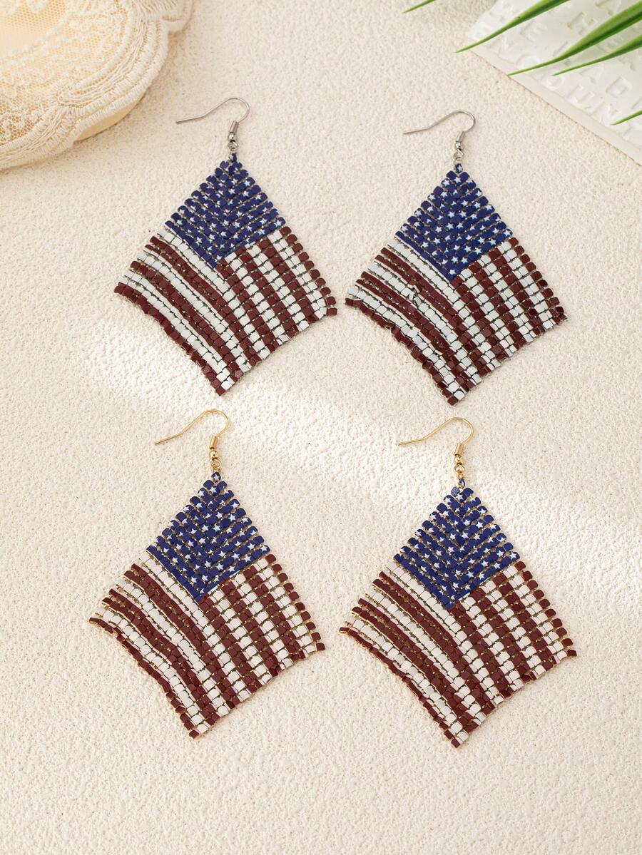 1 par de pendientes clásicos y elegantes con diseño de bandera estadounidense, adecuados para el Día de la Independencia, el Día de los Veteranos, uso diario, festivales y fiestas