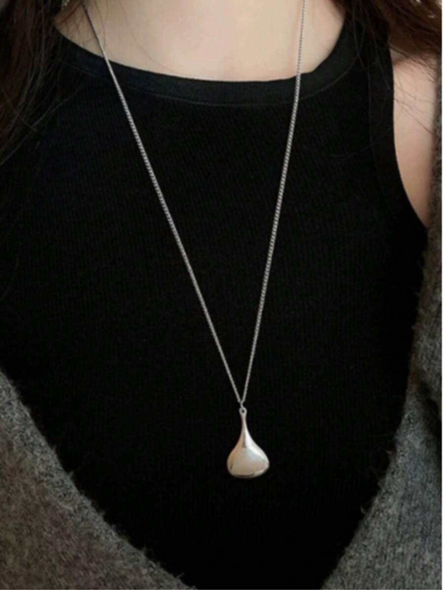 1 pezzo Collana con pendente a goccia geometrico, collana minimalista di colore argento alla moda per donne, adatta per uscite, feste, abbinamento di outfit e regali