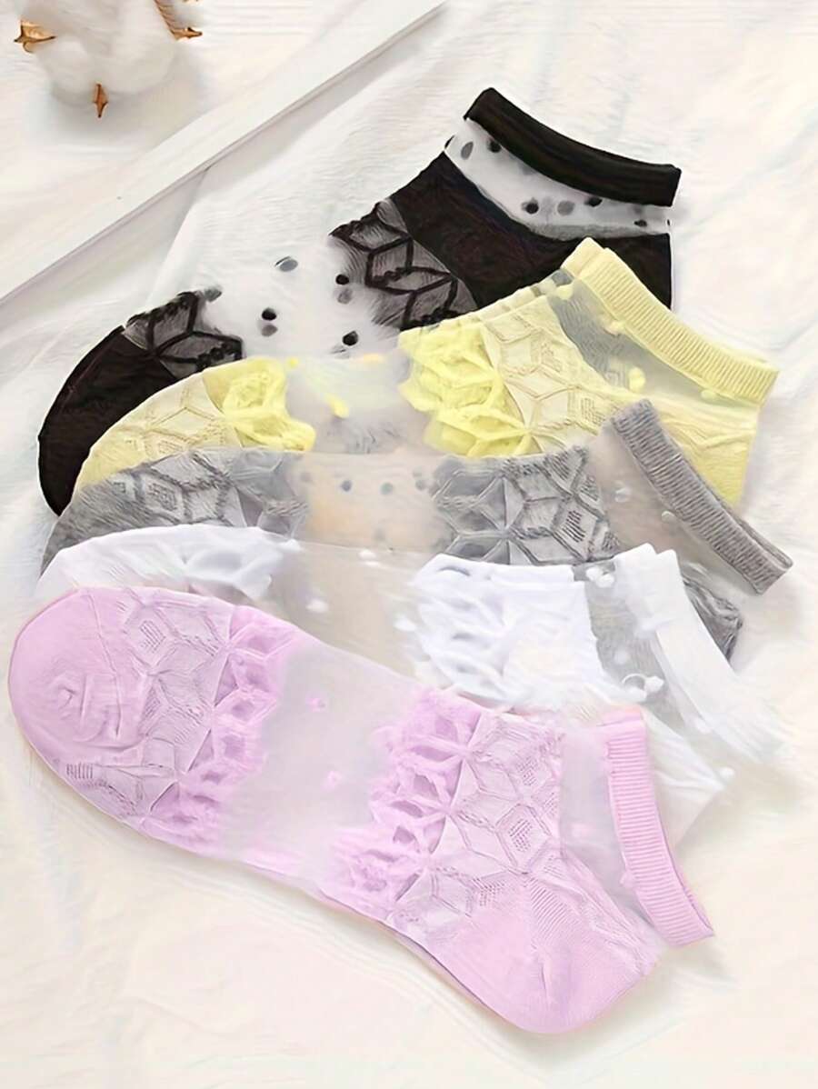 5 Pairs Ins Style Cute & Versatile Breathable Mesh Short Socks, Korean Fashion, Spring/Summer/Autumn