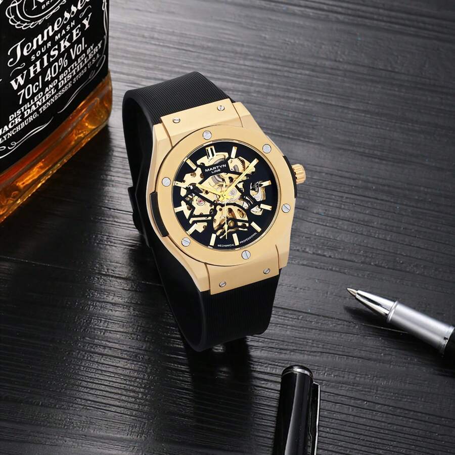 CASIRUI 1pc Automatic Mechanical Wristwatch, Business Casual Style With Hollow Dial, AP Design, Comes With Elegant Leather Gift Box