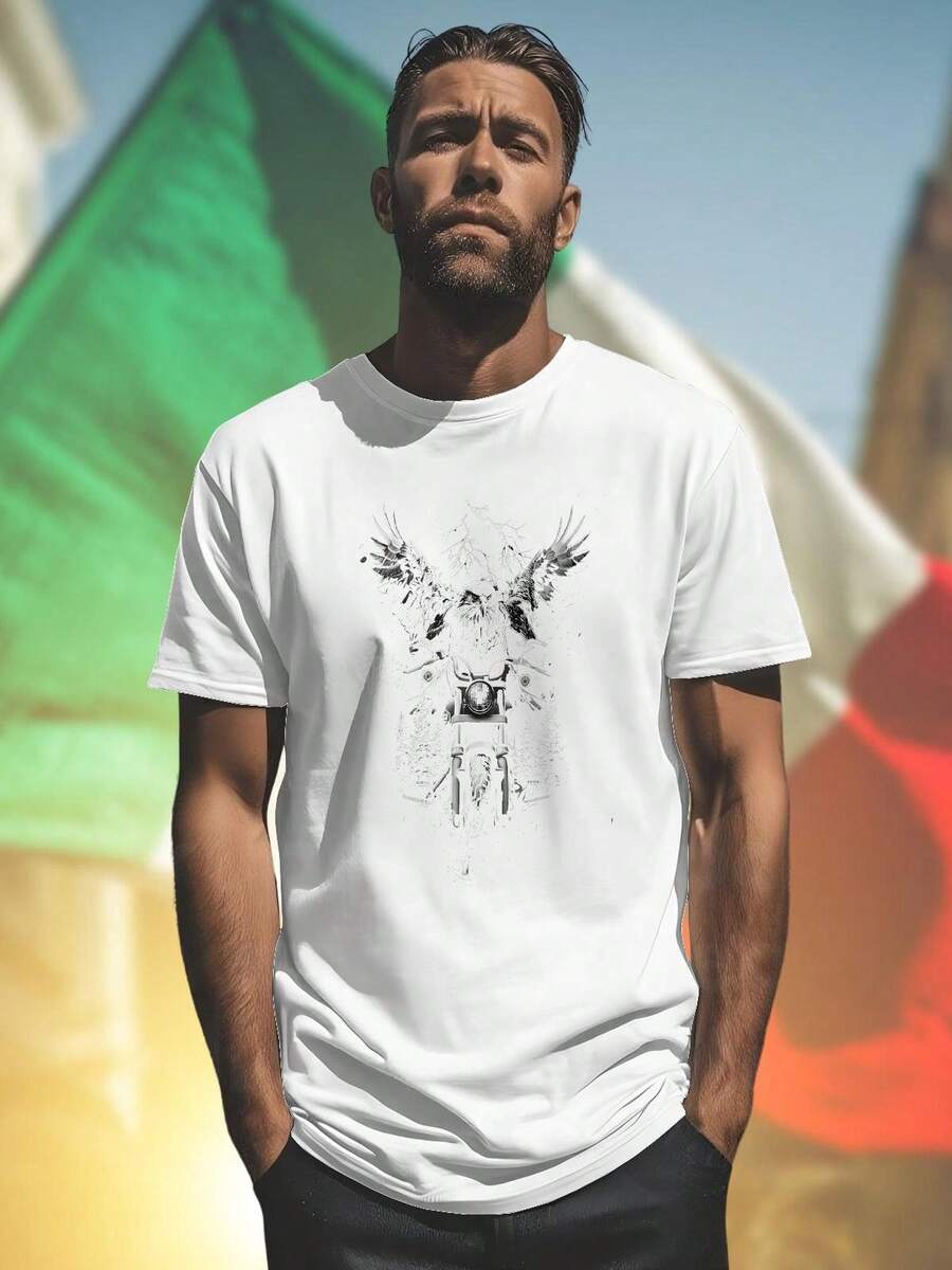 Maglietta Uomo Winged Motorcycle Eagle Stile Motociclista Moda Casual Regalo Unico per Appassionati di Moto Qualità Confort Novità Idea Originale Offerta Esclusiva
