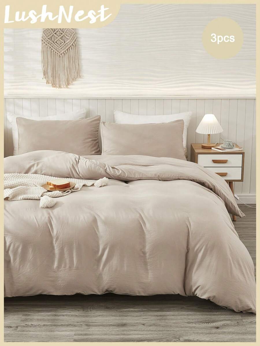 Ensemble de couette taupe, ensemble de literie de style ferme bohème 3 pièces, ensemble de couette couleur unie minimaliste, couverture de couette en microfibre douce. 1 couette, 2 taies d'oreiller, sans couette. Literie pour l'école.