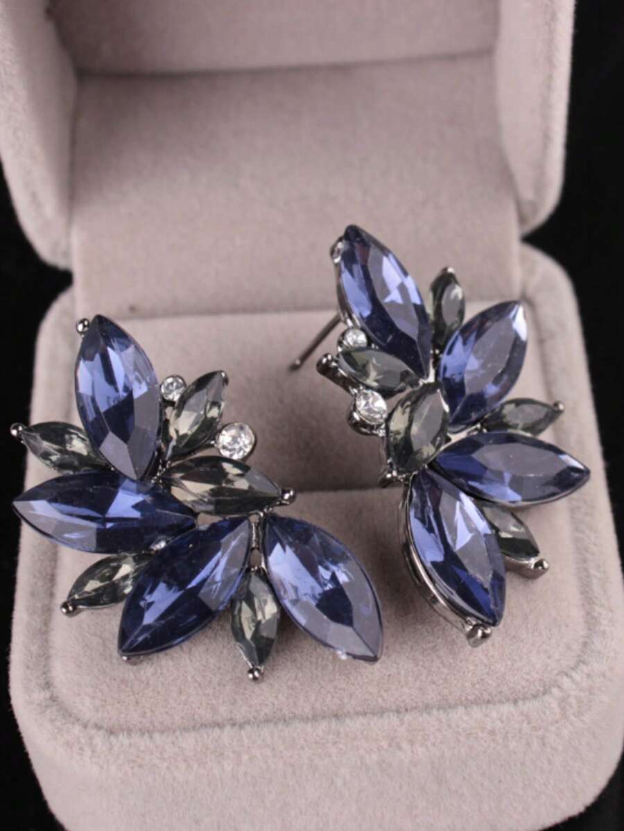 1pc Fashionable Exaggerated Brand Popular Jewelry Earrings, Geometric Flower Alloy Electroplated Rhinestone
