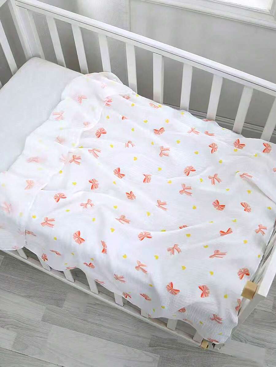 100*100cm 1 pezzo Coperta per neonati morbida e confortevole, sottile, con motivo a fiocco rosa, asciugamano da bagno per neonati, avvolgente traspirante e assorbente, copertina leggera per neonati