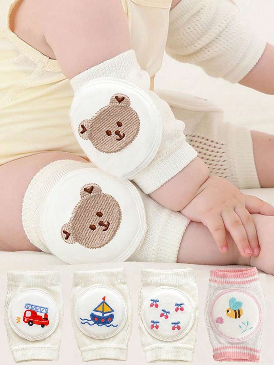 1 Paar Baby Krabbel Knieschoner, besticktes Design, rutschfestes atmungsaktives Mesh-Gewebe, geeignet für Kinder von 0-3 Jahren zum Krabbeln, Laufen, für Aktivitäten drinnen/Outdoor und rutschfesten Schutz