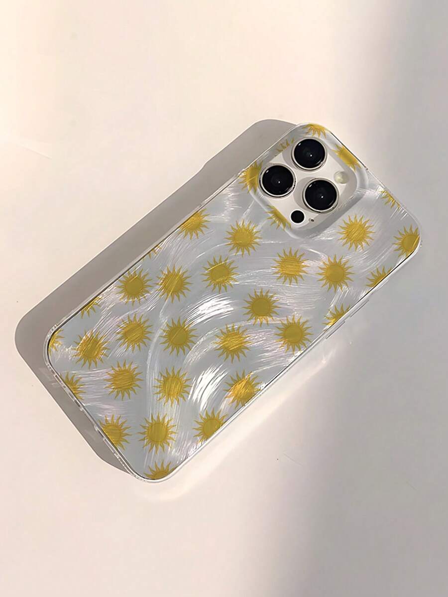 1 pieza Funda protectora de teléfono suave, a prueba de caídas y antideslizante, con patrón personalizado de sol amarillo, compatible con teléfonos Apple