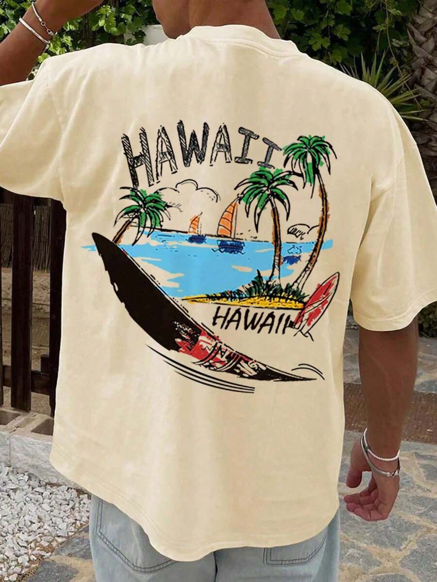 Teen Boy Loose Plus Size Beach Print Graphic Tees For Girl Short Sleeve Tshirts,Teen Boy's Summer Tops Crewneck Shirt Blouse,Suitable For School, Vacation And Shopping Outfits