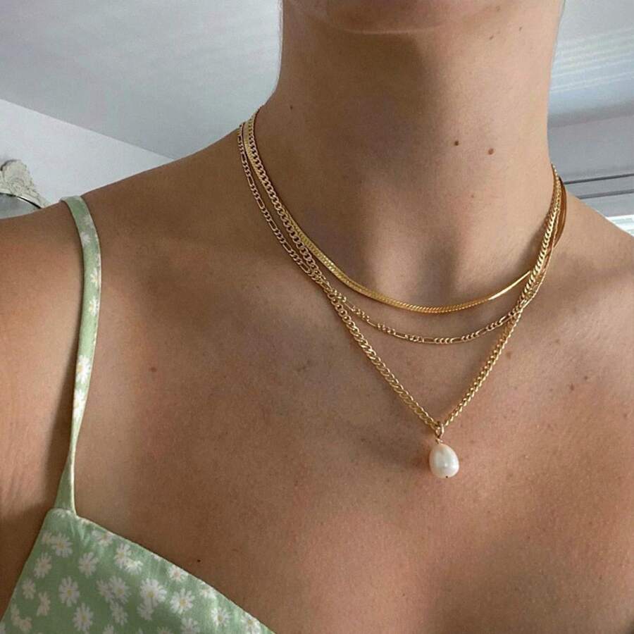 Gold Plated Pearl Necklace With Multiple Layers Of Personalized Snake Bone Collarbone Chain For Women