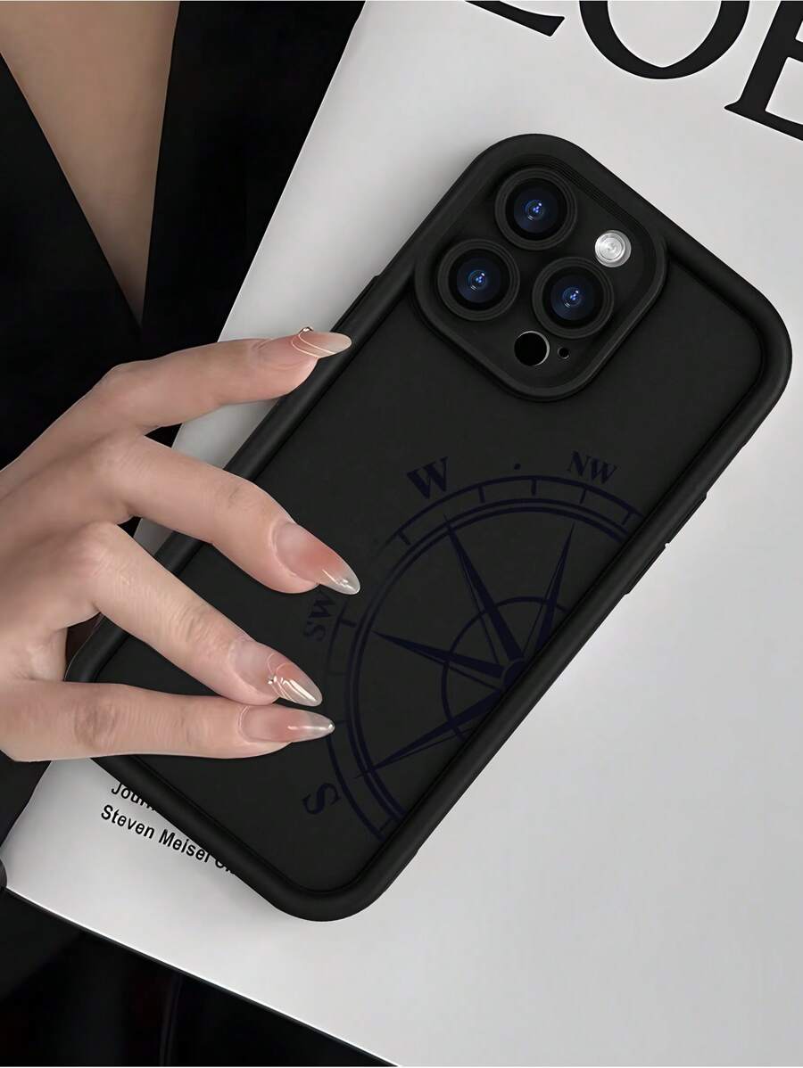1 pieza Funda de teléfono con estilo de béisbol con bandera americana vintage y patrón de elemento de brújula minimalista, cubierta protectora suave mate negra adecuada para iPhone 16/15/14/13/12/11/Pro/ProMax/X/XR/XS/XSMAX/7/8/PLUS y modelos, gran regalo para mayores, amigos, familia, parejas, cumpleaños, conmemoración