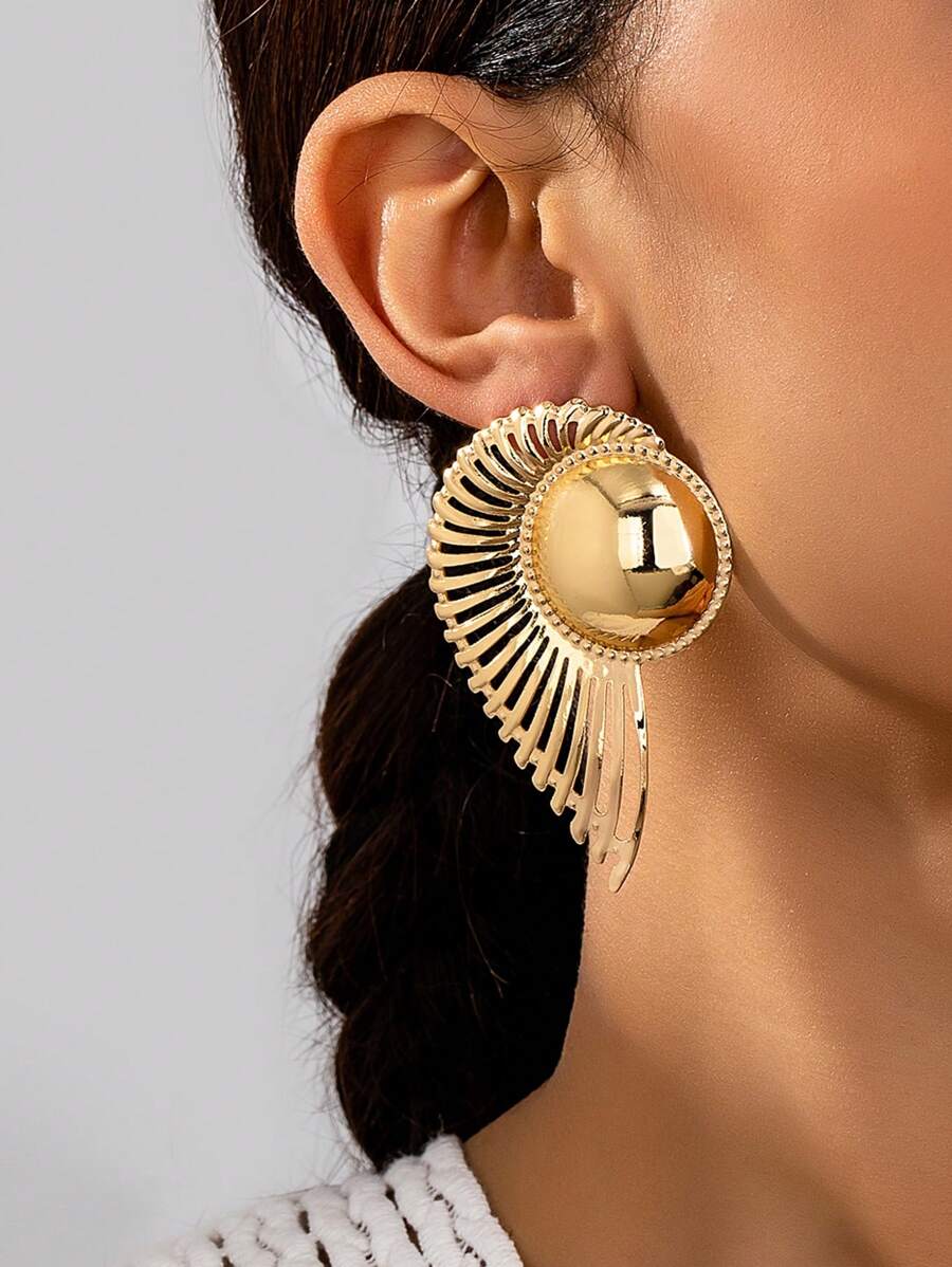 1 Par de Brincos de Botão Geométricos de Concha para Mulheres, Moda Minimalista e Elegante, Adequado para Praia, Festa, Banquete e Uso Diário