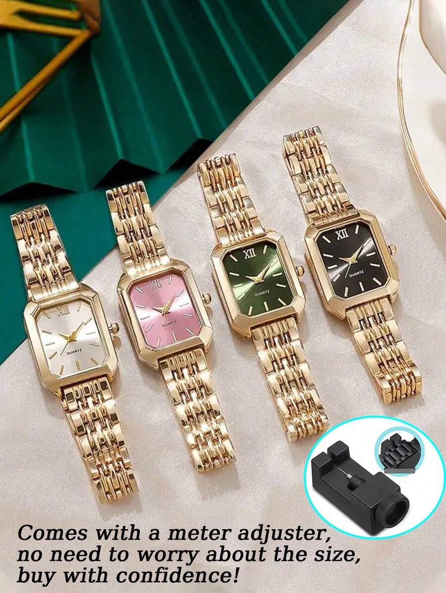 Luxus Edelstahl Armband Damen Uhr, business-Lässig schicke quadratische Quarzarmbanduhr