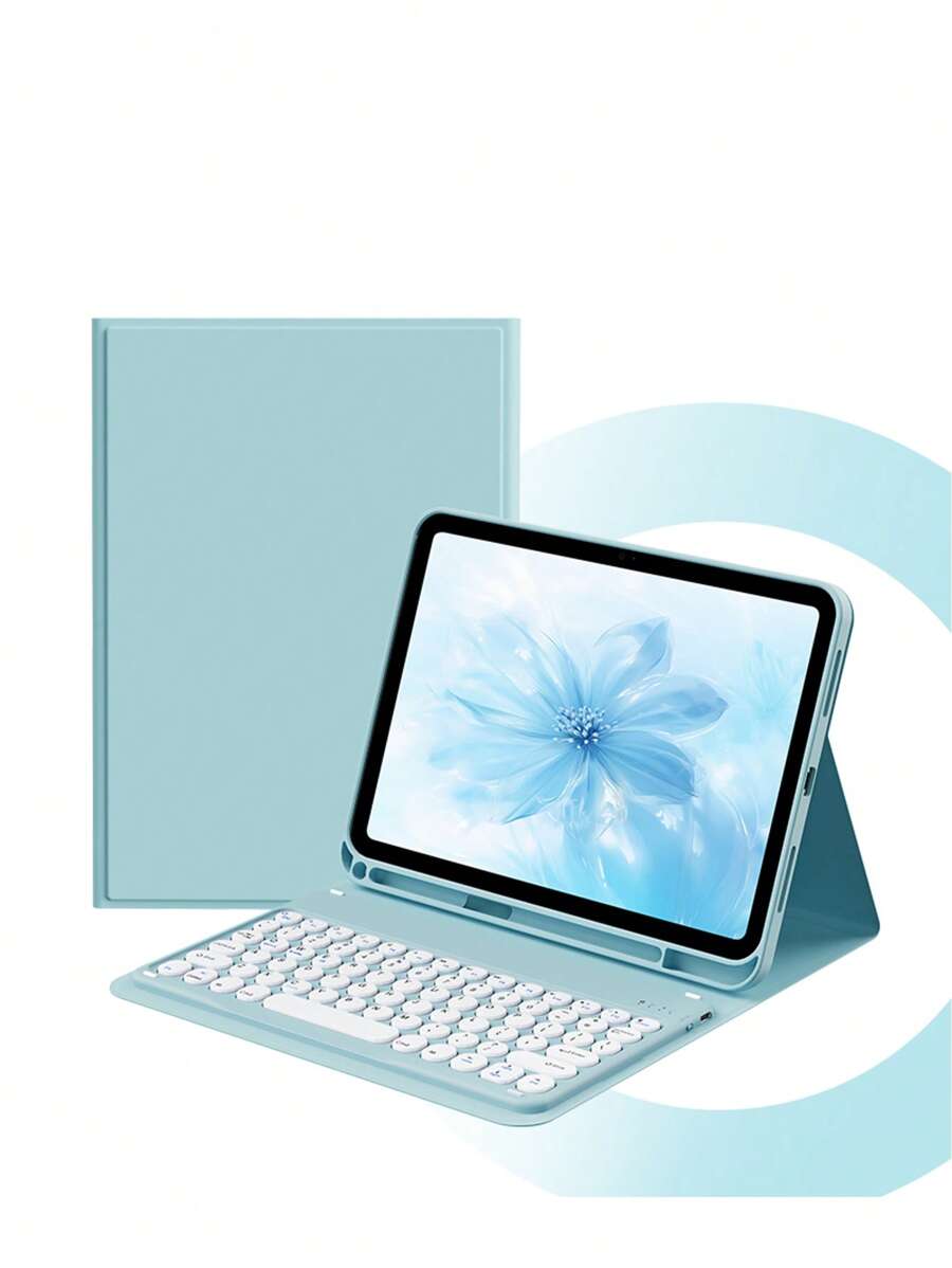 1pc Keyboard Protective Cover Compatible With IPad, Sam-Sung, Wireless Keyboard And Detachable Leather Case, Built-In Pen Holder, Auto Sleep/Wake, Detachable Wireless Bluetooth Keyboard, Ultra-Thin Lightweight Stand Cover - Blue
