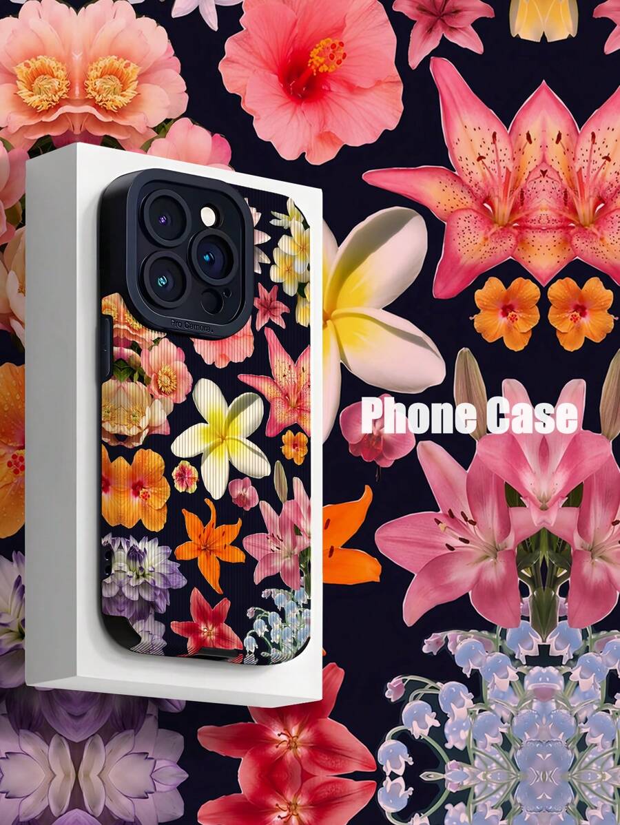 1 pieza Funda protectora suave de piel sintética con rayas verticales de flores amarillas y blancas, compatible con Apple 16/16PLUS/16PRO/16PROMAX