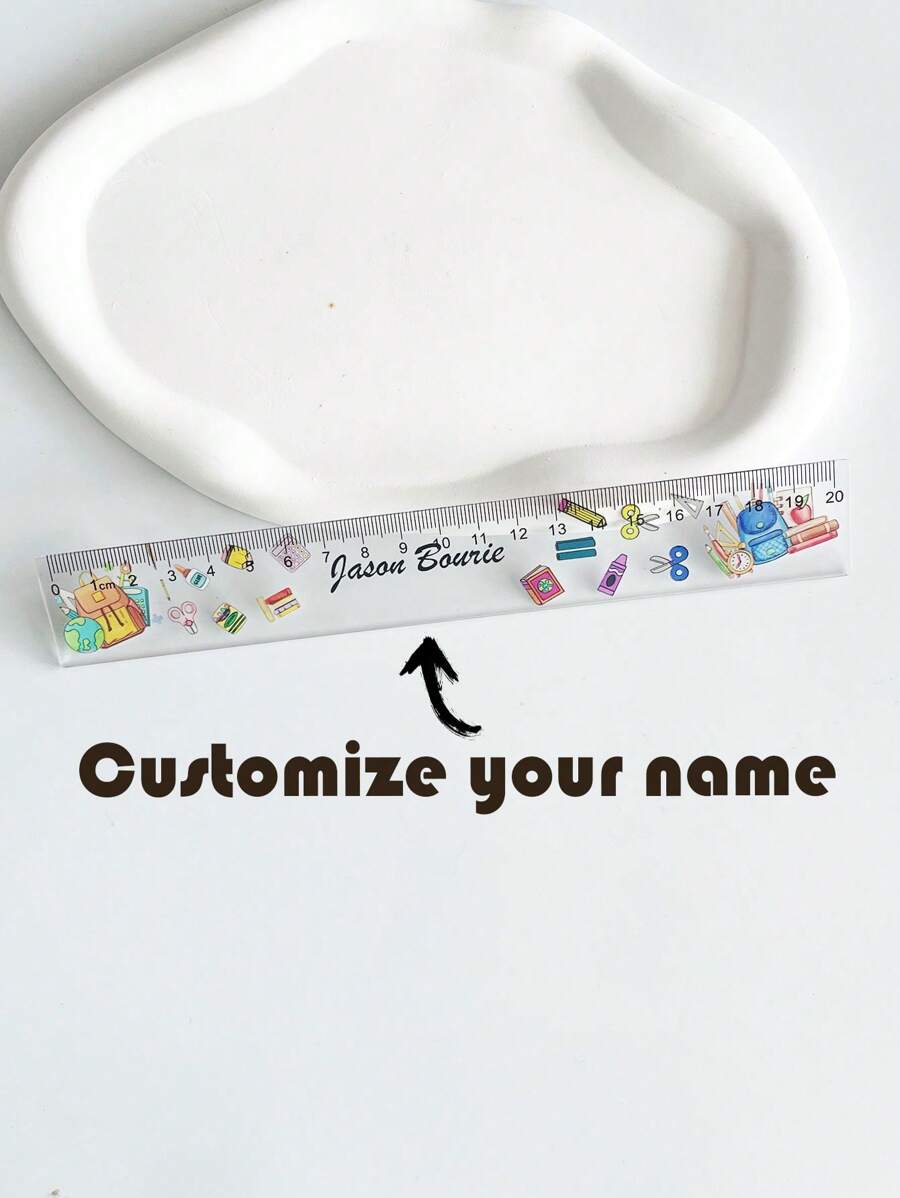 1pc Personalized Cartoon Transparent Acrylic 7.87 Inch Ruler With Centimeter Scale, Easy To Read Measuring Stationery Suitable For School And Office,For School Supplies,Back To School