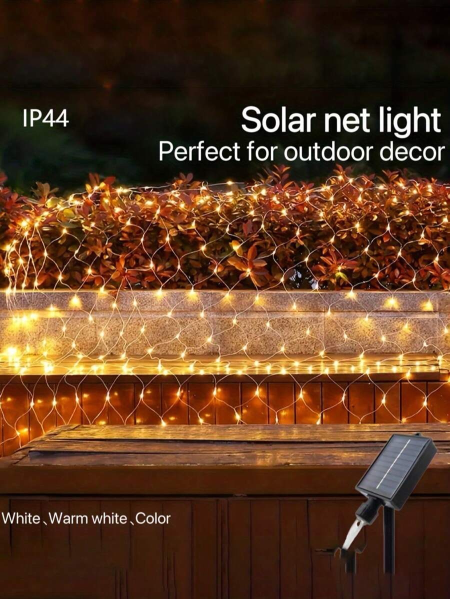 1 Stück Solar 1,5x1,5 Fischernetz Licht, wasserdichte LED mit transparentem Kabel, blinkende Lichter für Garten Außenbereich, geeignet für Terrasse, Wand, Dach, Balkon, Thanksgiving Dekorations Lichterkette