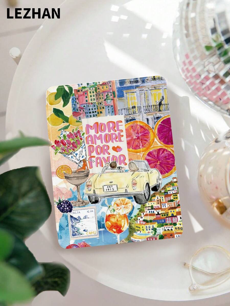 1pc Summer Landscape Collage Pattern Flat Tablet Protective Case, Compatible With IPad 10.2 Inch, IPad Pro 11 2021/2020/10th Gen, IPad Mini 4/5/6, Galaxy Tab A8 10.5 Inch 2022, Matepad 10.4/Tab, With Pencil Slot, Anti-Drop, Tablet Stand Protective Cover