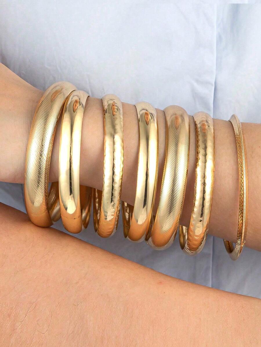 7 Pcs Chunky Wheels Metal Cuff Bangles Bracelets Set , Women Bracelets Set , Stacked Bangles Jewelry For Women , Chunky Wheels Cuffs Bangle Set