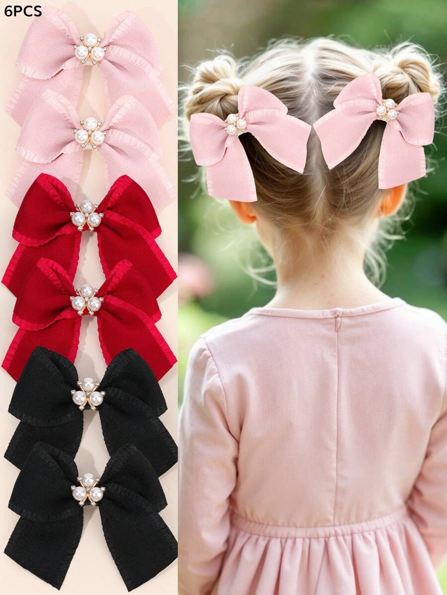 2pcs/6pcs Pearl Bow Hair Clips For Girls,Fabric Alligator Clips Hair Bows For Girls,Fashion Hair Accessories For Girls Party Gifts