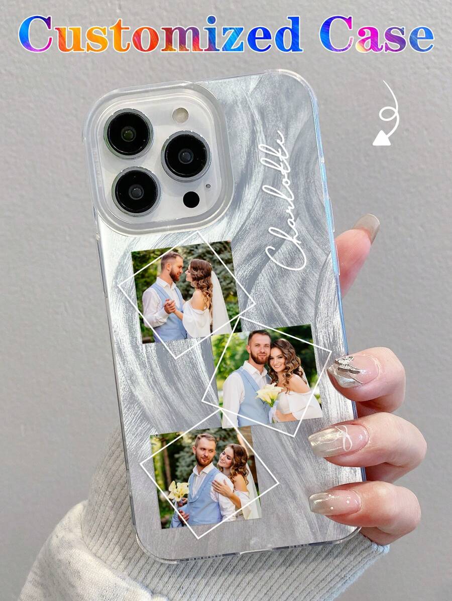 1 pieza Funda de teléfono personalizada con 3 fotos diarias de pareja/familia, funda de teléfono personalizada con foto interactiva de mascota perro/gato, funda de teléfono personalizada con foto conmemorativa de bebé, funda de teléfono personalizada con bendición de letras, funda de teléfono personalizada con foto retrato compatible con iPhone 11, 12, 13, 14, 15, 16 Pro Max, S23, S24, S25 Ultra 5G, A13, A14, A15, A16, A33, A34, A35, A55, A56