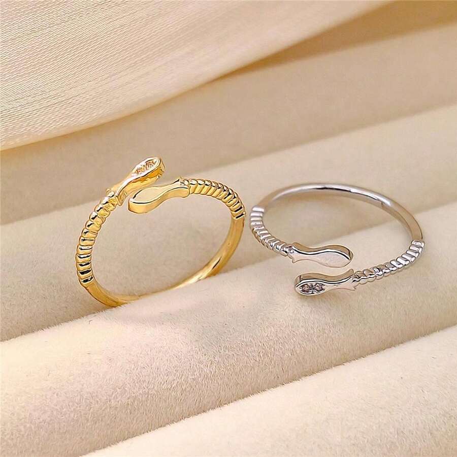 1pc New Micro-Inlaid Zirconia Fish Shaped Adjustable Ring, Women Fashion Jewelry Accessory