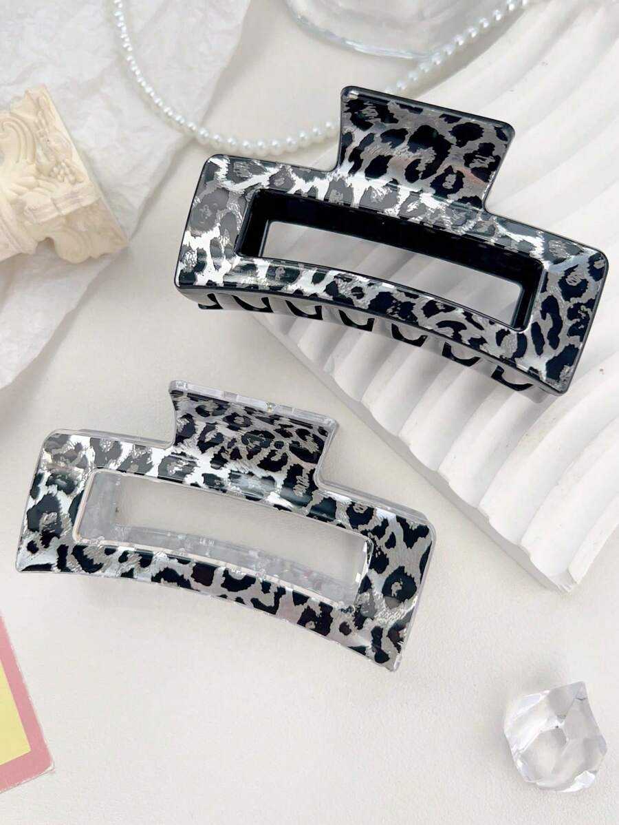 2 Peças Clipes de Cabelo Quadrados Vintage Brilhantes com Estampa de Leopardo, Versáteis para Uso Casual Diário e Boate, Acessórios de Cabelo para Primavera/Verão