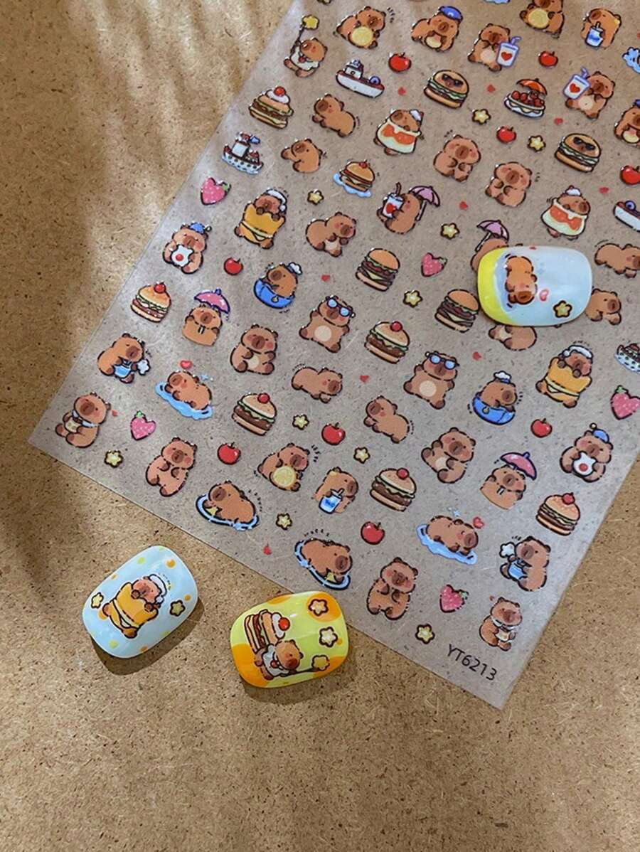 1 conjunto de adesivos de arte para unhas com expressão de desenho animado de capivara fofa, adesivos decorativos multicombinados