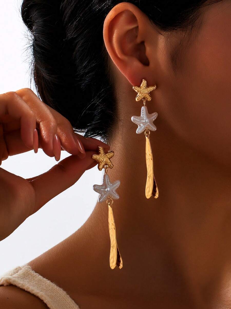 1 Pair Stylish Minimalist Geometric Starfish Drop Earrings, Elegant Fashion Daily Accessories, Ideal Gift For Women