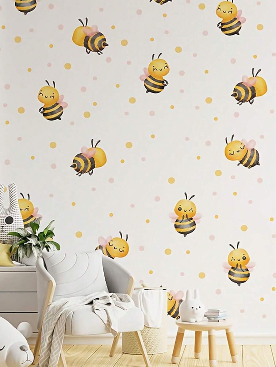 1 Set Lebendige Bienen Wandaufkleber Fensteraufkleber - selbstklebende wasserfeste PVC Aufkleber, Aquarell Bienen Garten Thema ästhetische Heimdekoration für Schlafzimmer, Wohnzimmer oder Büro im Frühling, Sommer, Herbst und Winter.