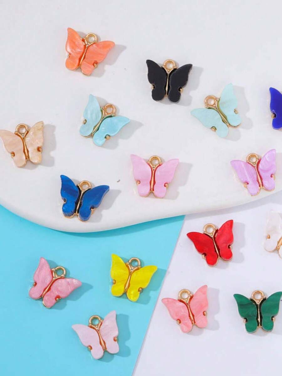 10pcs/Pack Random Color Acrylic Butterfly Pendant Charms, DIY Craft Supplies For Earrings, Necklaces, Keychains, Bracelets