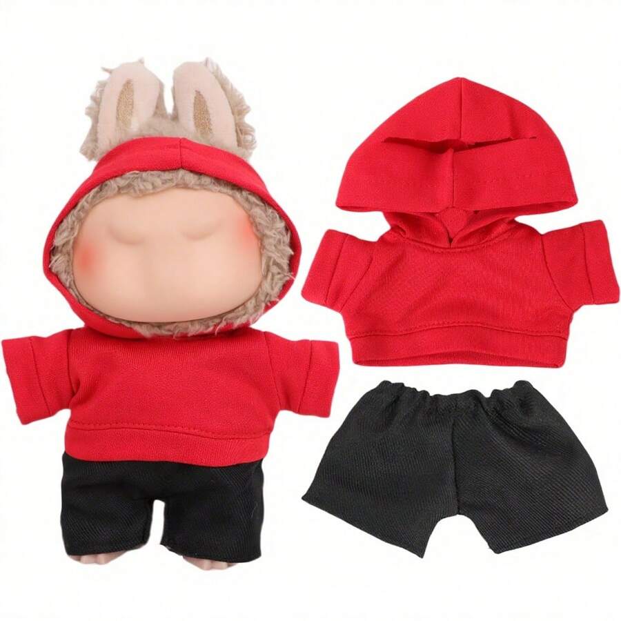 1 Set Lapopo Plush Doll Doll Red Hooded Sweatshirt 2 Pieces Set, 6.69 Inch Plush Doll Accessories Including Top And Pants, Handmade, 6.69 Inch Cute Doll Clothes, Girls Doll Gift (Doll Not Included), Great Holiday Birthday Gift For Little Girls