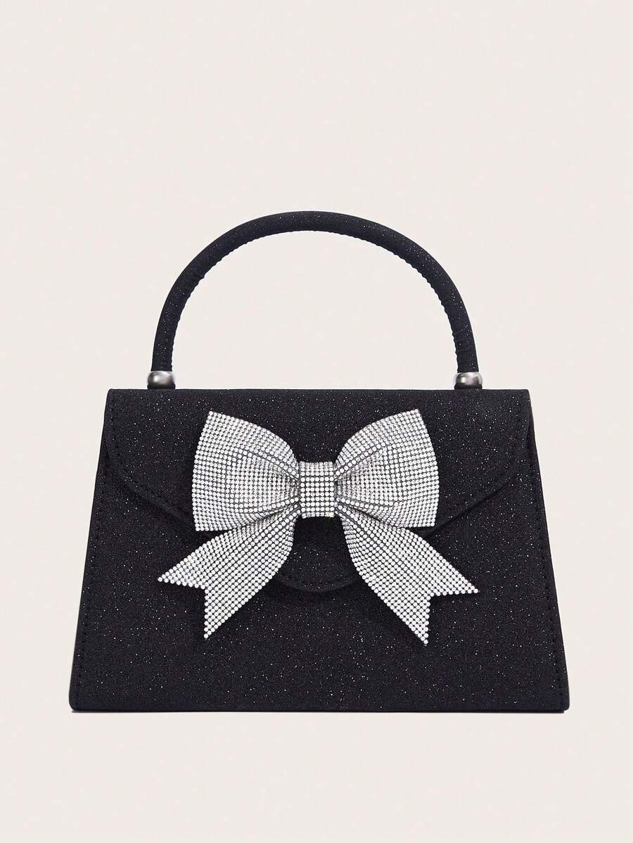 Bolso de noche de mujer con decoración de lazo brillante, nuevo bolso de mano para bodas y banquetes de alta gama, bolso de vestido de noche de seda sintética de lujo para bodas, novias y galas